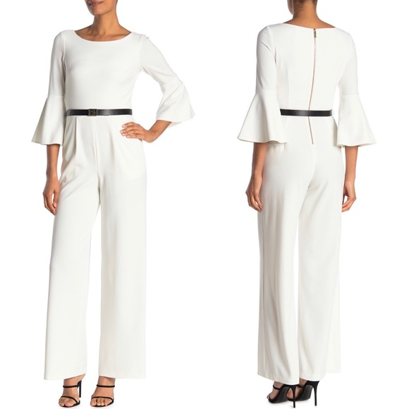 Calvin Klein Pants - Calvin Klein Bell Sleeve Belted white Jumpsuit
